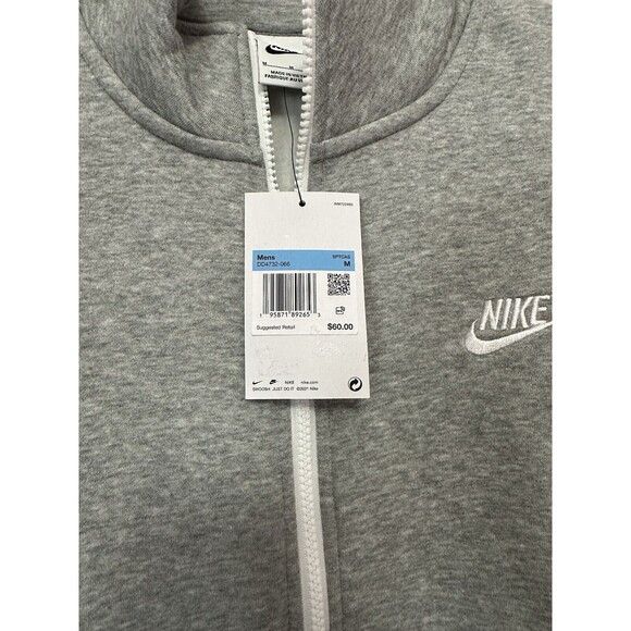 Nike Club Brushed-Back 1/2 Zip Men's Fleece Pullover DD4732-066 Gray Size Medium - Picture 4 of 4
